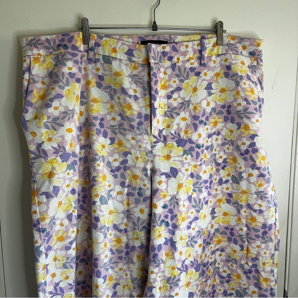 Eloquii Purple Retro Spring Floral Novelty Print Wide Leg Cropped Denim Pants - Picture 2 of 7